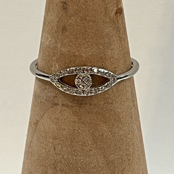 SOLID 925 STERLING SILVER DAINTY EVIL EYE RING CUBIC ZIRCONIA - Picture 5 of 6
